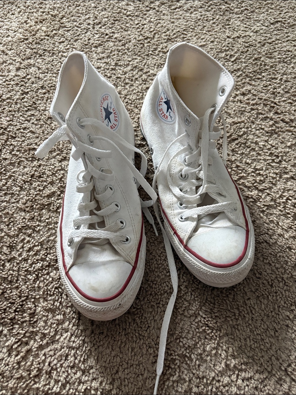 Converse White High Top Sneakers with Red Trim